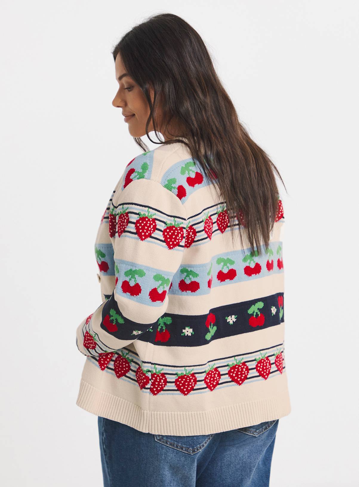 SIMPLY BE Fruit Fair Isle Crew Neck Cardigan 20-22 - Image 2